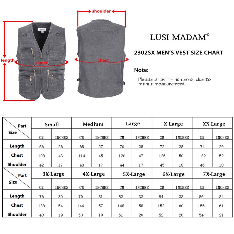LUSI MADAM Men's Stone Washed Denim Multi-pocketed Fishing Work Outerwear