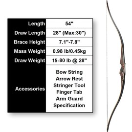 Deerseeker Outdoor Archery 54" Traditional Bow Hunting Longbow with Bamboo Core Limbs Handmade Recurve Bow RH/LH for Targeting Practice Shooting Youth & Adults Bow Set (50lb, Left Hand)