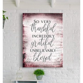 Sense Of Art | So Very Thankful Quote | Wooden Framed Canvas | Ready to Hang Wall Art for Home Decoration (Wine Red, 30x40)…