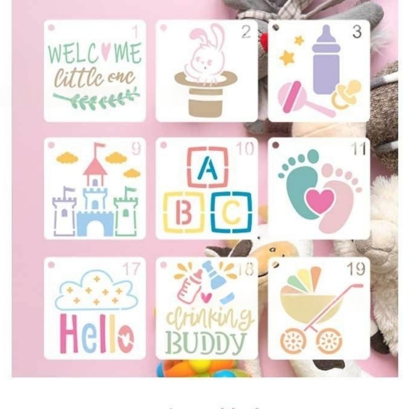 64-Piece Baby Stencil Set, Cute Reusable Stencils for Baby Shower