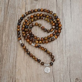 Tree of Life Charm 108 Mala Prayer Beads Bracelet Healing Calming Mala Necklace for Yoga Meditation Practice, Stone