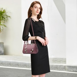 FOLOVEYA Handbag Women's Elegant Flower Shoulder Bags Handbag Women Top Handle Bag PU Leather Tote Crossbody for Shopping Work Travel Embroidery Shoulder Bag, Purple B