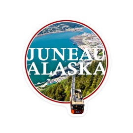 Die Cut Sticker Juneau, Alaska, Aerial View of Town, Contour Vinyl Sticker 1 to 3 inches (Waterproof Decal for Cars, Water Bottles, Laptops, Coolers), Small