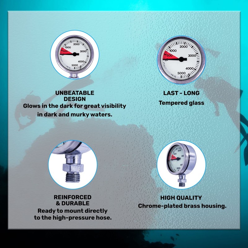 H2ODYSSEY 2" Tech SPG PSI - Scuba Diving Pressure Gauge