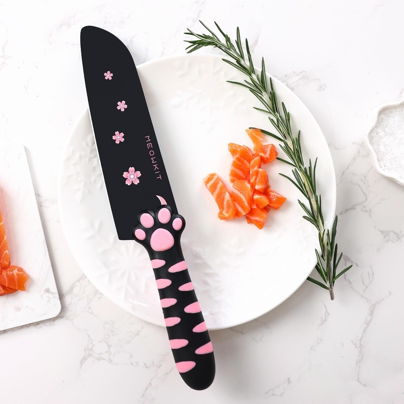 MEOWKIT Cute Kitchen Knife Set,5 pieces Non-Stick Knives with Detachable