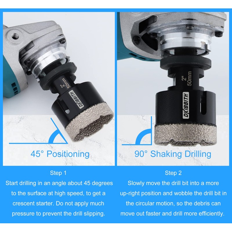 DKIBBITH Dry Diamond Core Drill Bits, 2 Inch Tile 50mm