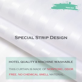 Eazzier Bath Waterproof Fabric Shower Curtain or Liner with Bottom Weight,72"x72" White Strip Soft Hotel Quality Cloth 2-in-1 Shower Curtain with 12 Metal Grommet Holes,Light-Weight & Machine Washable