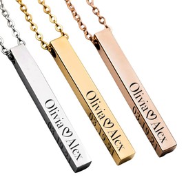 Elosh Customized Elegance 3D Vertical Bar Necklace with Engraved Name Pendant (Gold)