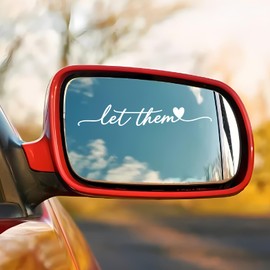 3-Pack Let Them Mirror Sticker (White Script) — Heart Rearview Mirror Stickers, Car Mirror Decal, Cute Car Accessories for Women, Rearview Mirror Accessories