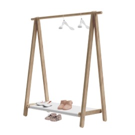 Kids Clothing Rack, Solid Wood Dress-Up Storage Organizer, Child Garment Rack with Bottom Storage Shelf for Baby & Kids Long Dresses and Costumes, Easy Assembly (Natural Beech, 38"W x 14.5"D x 44"H)