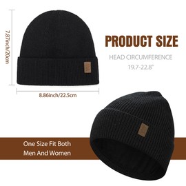 Supaico Winter Beanie Hat for Men Women Fleece Lined Knit Beanie Soft Cuffed Thick Warm Beanie Hats Unisex,Black