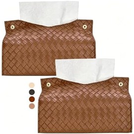 Paquete de 2 Fundas para Caja de Pañuelos Marrón, Porta Pañuelos de Cuero Sintético, Dispensador Rectangular de Papel Facial para Baño, Tocador, Escritorio, Mesa y Coche, Estilo Decorativo Moderno