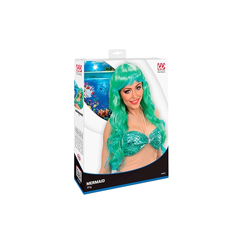 WIDMANN 04405 Mermaid Wig Green/Blue