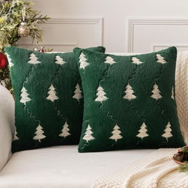 MIULEE Christmas Decorative Cushion Covers Set of 2 Christmas Cushions Luxury Square Throw Pillow Cover with Invisible Zipper Pillowcases for Livingroom Sofa,Christmas Tree, Green, 45x45cm