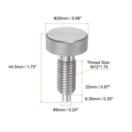 sourcing map Spring Plunger with Knurled Handle M12x1.75 Pin Dia.6mm Retractable Release Pins Stainless Steel Non-Locking Retractable Index Plunger for Industrial Equipment Location Pin