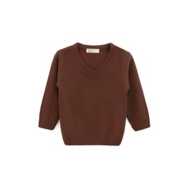 Lilax Toddler and Little Boys Sweater, V-Neck Knit Cardigan Sweater (5 Years, Brown)