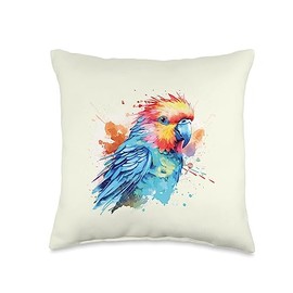 Colorful Birdies Cute Budgie Watercolor Art Throw Pillow, 16x16, Multicolor