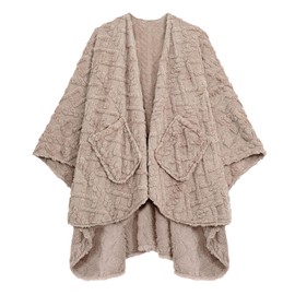 ATHPALIA Fuzzy Sherpa Wearable Blanket, Ultra Soft Plush TV Shawl Throw Blankets for Women and Men, Cozy Fleece Blanket with Pockets for Home and Travel,58'' x 64'', Khaki