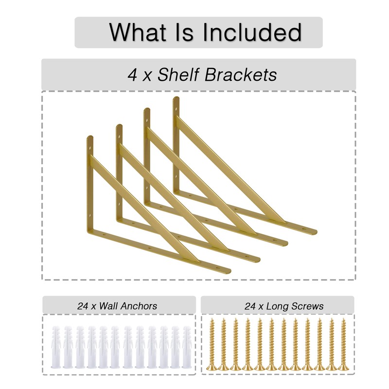 4 Pcs Gold Shelf Brackets Triangle Shelving Brackets Right Angle