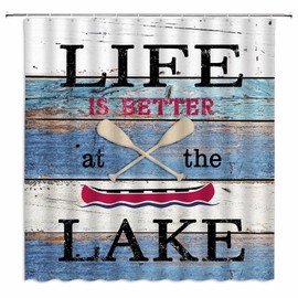 Rustic Lake Cabin Shower Curtain Lake House Camping Inspirational Quotes Vintage Wooden Board Lodge Barn Door Plank Country Lakeside Cottage RV Farmhouse Bathroom Curtain Decor Fabric with Hook