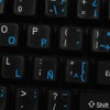 Spanish (Latin American) Keyboard Sticker with Blue Lettering Transparent Background