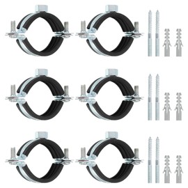 uxcell 6 Pcs Adjustable Pipe Bracket Clamp, 1-1/2"(38mm) Wall Ceiling Mount Split Ring Pipe Hanger Galvanized Iron Pipe Strap Support with Screw & Expansion Tube for Pipe Tube