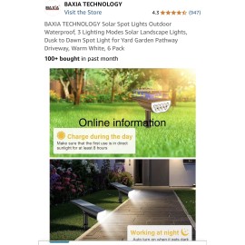 BAXIA TECHNOLOGY Solar Spot Lights Outdoor Waterproof (6 pack)