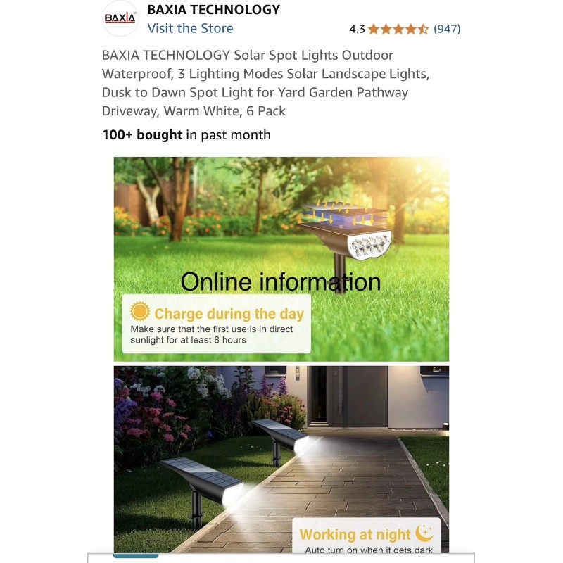 BAXIA TECHNOLOGY Solar Spot Lights Outdoor Waterproof (6 pack)