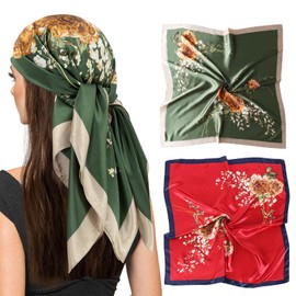 vimate Headscarf for Women - 35 Inch Square Silk Feel Satin Scarf Silk Scarf for Hair Wrapping and Sleeping at Night, 2 Pack-M