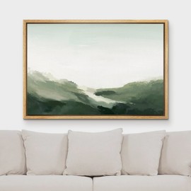 MUDECOR Framed Canvas Print Wall Art Rustic Green Field Mountain Range Landscape Nature Wilderness Illustrations Modern Southwest Farmhouse Colorful for Living Room, Bedroom, Office - 16"x24" Natural