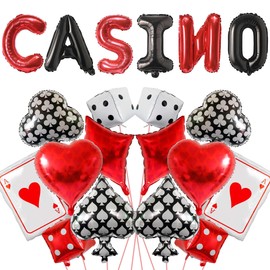 20 Pcs Casino Themed Party Balloons Playing Cards Foil Balloons Casino Party Decorations with Hearts, Spades, Clubs, Dice Shaped Balloons, Las Vegas Night Poker Events Supplies