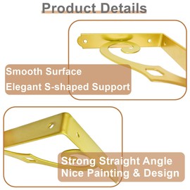 Z metnal Gold Shelf Brackets, 200mm Triangle Shelving Brackets, Wall Mounted Shelf Supporters for Scaffold Board, Modern Brass Metal Corner Brace for DIY Shelving, S Wall Decor 4 Pcs