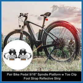 A ABSOPRO Pair Bicycle Pedals with Toe Clip Foot Strap Reflective Strap Item Replacement