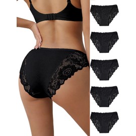 everjoys 5pack-BlackSexy Underwear Lace Panties for Women Bikini Underwear Hipster Underpants Lace Soft Breathe Briefs Multipack L Size