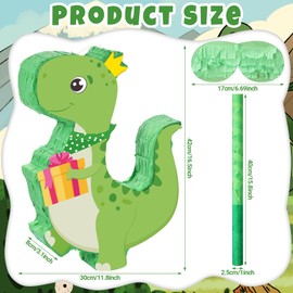 Pasimy 107 Pcs Dinosaur Birthday Party Piñata Set 16.5 x 11.8 x 3.1 Inch Dinosaur Piñata Dino Piñata with Stick Blindfold Dinosaur Party Favors for Birthday Party Gift Dinosaur Decor(Green,Lovely)