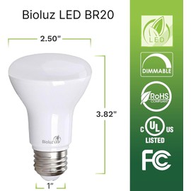 Bioluz LED 4 Pack BR20 LED Bulbs Indoor Flood Light R20 Dimmable High CRI 5000K Daylight, 50 Watt Equivalent Uses 7W, 540 Lumens UL Listed FCC RoHS Compliant
