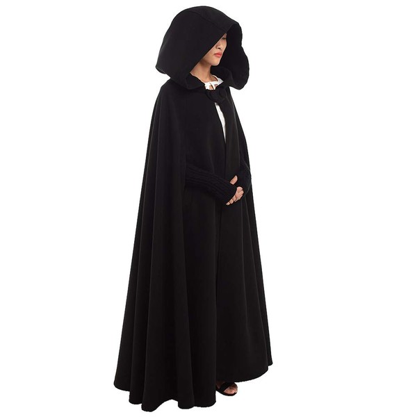 GRACEART Women's Hoodie Woolen Cape Cloak Long Black