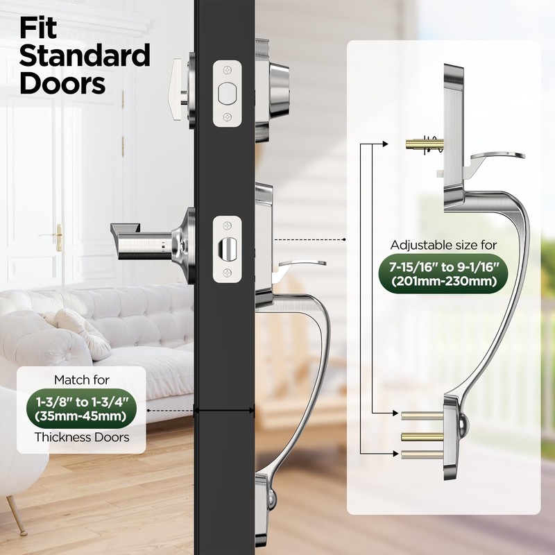MAXECURITY Silver Front Door Handle and Deadbolt Set, Classic Lock