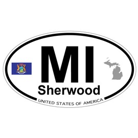 US Decal, Inc. Sherwood, Michigan Oval Sticker with State Flag