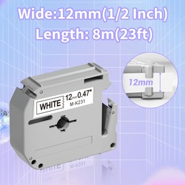 PT-M95 Label Tape M-K231 MK231 M231 Ptouch Tape Compatible Brother Label Maker Tape 12mm for PTM95 PT-90 PT-70BM PT-65 Label Maker P-Touch 12 mm (0.47") Black on White, 4 Pack