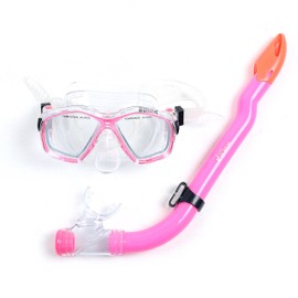 Two Bare Feet Snorkel and Mask PVC Diving Set – (Kids) Snorkeling Gear with Anti-Leak Design, Comfortable Fit, Clear Vision Lens, and Adjustable Straps for Diving, Swimming & Watersports (Pink)