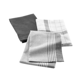 Douceur d'Intérieur, 3 Tea Towels (50 x 70 cm) Vibrato Anthracite, Woven Cotton