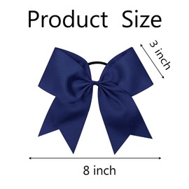 Cheer Bows, Caenagrion 18 PCS 8" Navy Blue Large Cheer Hair Bows Ponytail Holder Elastic Band Handmade for Cheerleaders Teen Girls College Sports (Navy Blue)