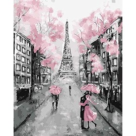 Cuorung DIY Paint by Numbers Kit for Adults - Pink Paris | Paint by Number Kit On Canvas for Beginners | Home Wall Decor | Pre-Printed Art-Quality Canvas 20” x 16”, 3 Brushes, 24 Acrylic Paints