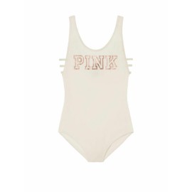 Victoria's Secret Pink Strappy Side Tank Bodysuit Color Beige New (Small)