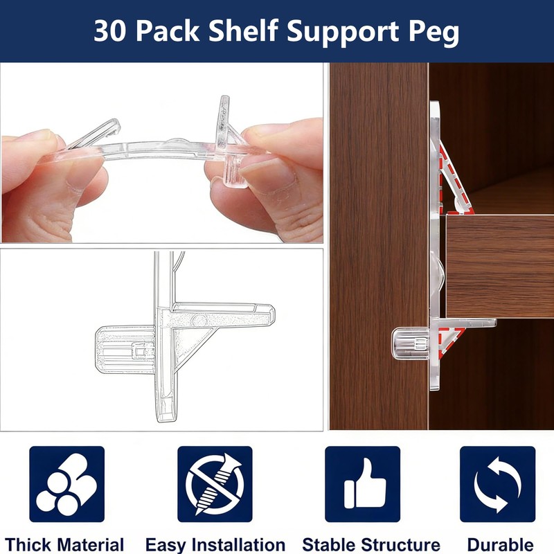 32 Pcs Clear Plastic Shelf Support Pegs 5mm Self-Locking Cabinet