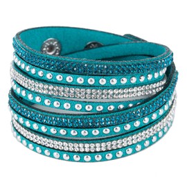 Long tiantian Leather Wrap Bracelet for Women Boho Multilayer Leather Cuff Bracelets Crystal Rhinestone Leather Wristbands Bracelet for s Wife Mother s（peacockblue）
