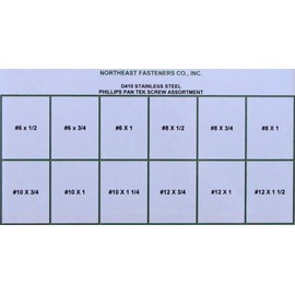 NEF Self Drilling Tek Screw Assortment, Stainless Steel Phillips Pan Head Drill Point Screws, 345 Pieces