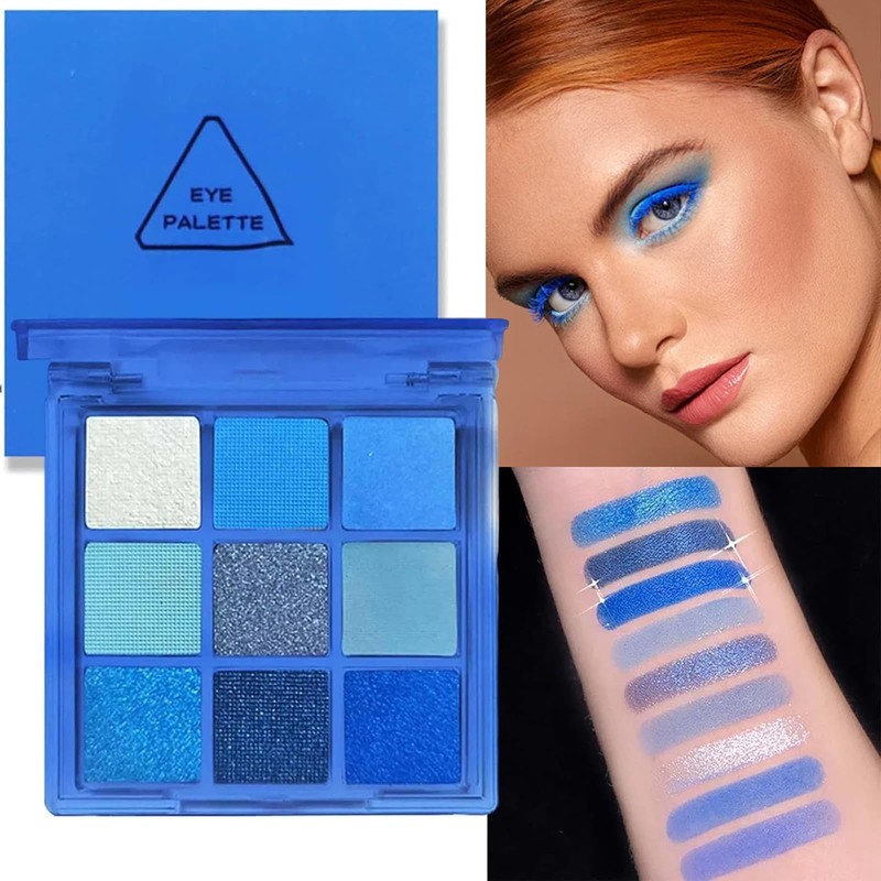 AuraBeen Royal Blue Glitter Eyeshadow Palette - Highly Pigmented, Long-lasting,