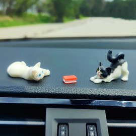 Motaney Cute Cat Car Ornaments for Dashboard, Funny Cats and Fish Playing Rear View Mirror Accessories Center Screen Decoration, Dashboard Decor Car Accessories Interior (Black White Cats with Book)